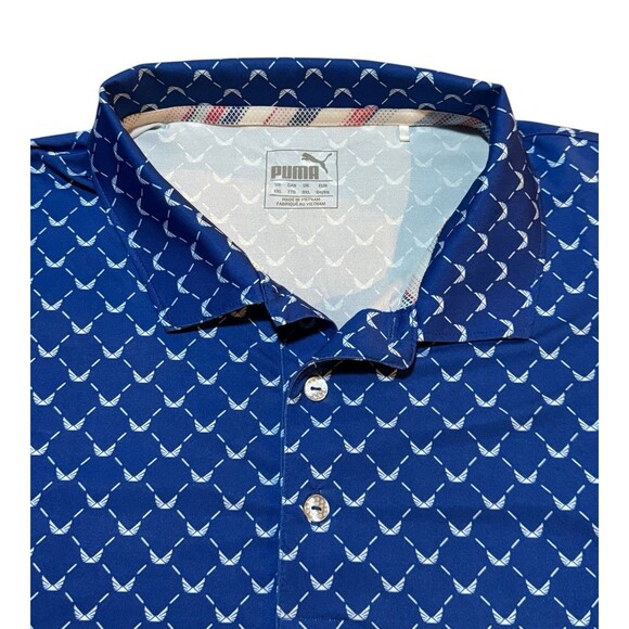Puma x Volition Polo Shirt Mens 2XL Blue All Over Print Performance Golf Stretch - Picture 4 of 7